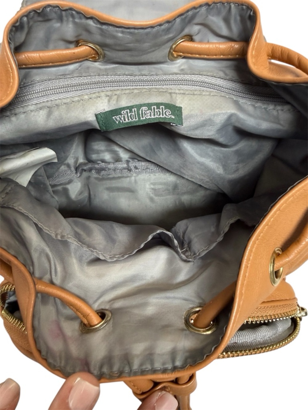 Leather Drawstring Backpack in Tan - Picture 3 of 4